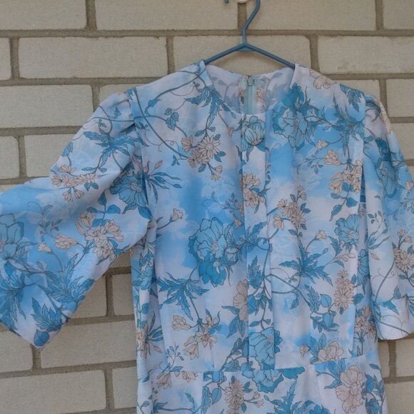 Amish Mennonite Cape Dress 38.5"B 30.5"W Handmade Modest Blue Floral Lightweight - Picture 3 of 9